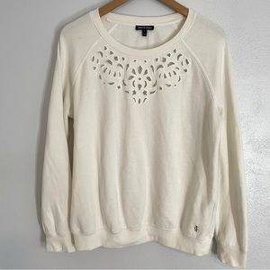 Juicy Couture Ivory Cream Long Sleeve Crewneck‎ Pullover Sweatshirt W/ Cutouts S